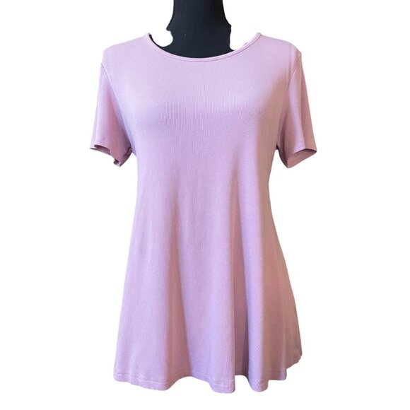 Short Sleeve pink scoop neck ribbed stretch maternity top Medium back tie tunic - Picture 1 of 6